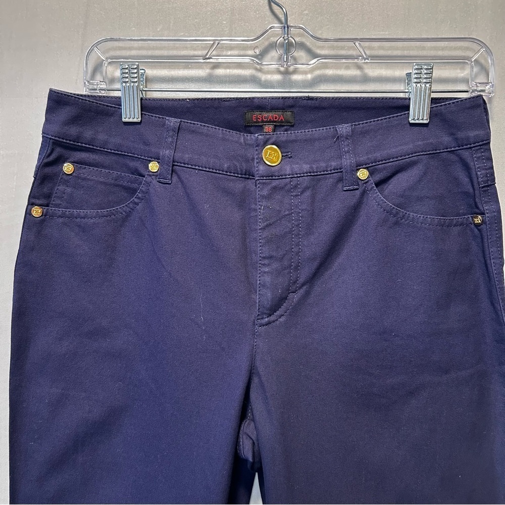 Escada Pants Chino Navy Blue Cotton Blend Straight Leg Women's Sz 36 (US S) - Picture 4 of 12